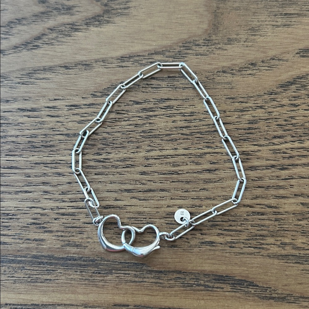 DELMAR 925 Italy Silver Double Heart Paperclip Bracelet - Picture 7 of 9